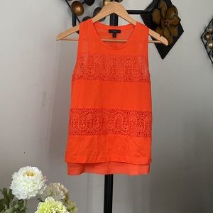 J Crew Women's Lace Panel Top Sleeveless Pullover Shirt Red Orange